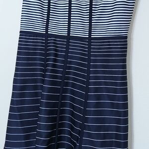 Sandra Darren Navy and White Striped Midi Dress